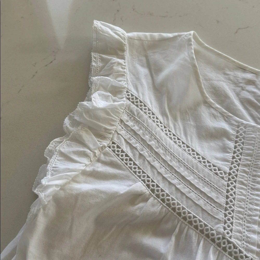 Jcrew Point Sur White Ruffled Women's Top. Size: M ✨